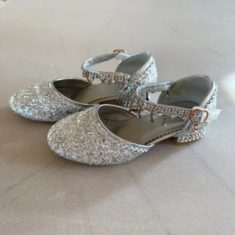 Trish Scully Miss Rodeo Silver Glitter Dress Shoes Girls Size 12 Jeweled Strap